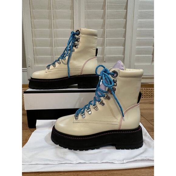 Larroude Jordan Low Combat Boots Kidskin Leather Ivory Violet Size 5.5 or 6 NIB - Picture 4 of 16